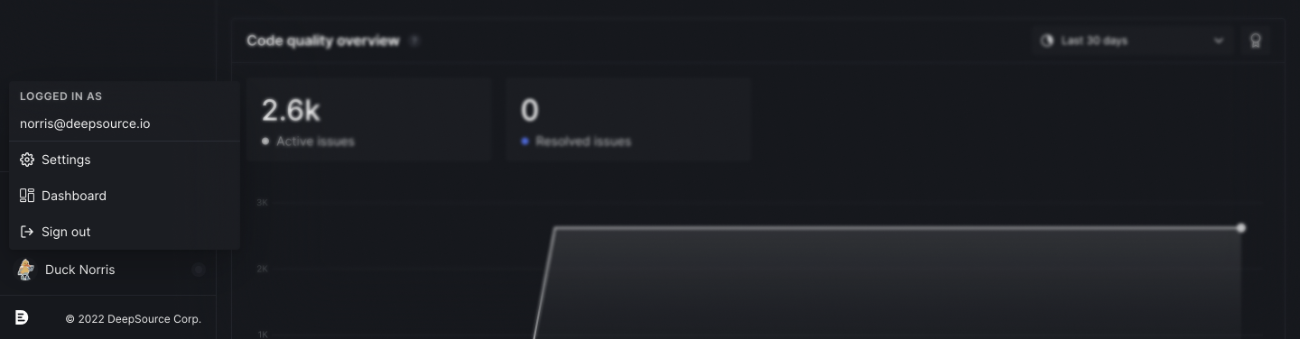 User sidebar settings link