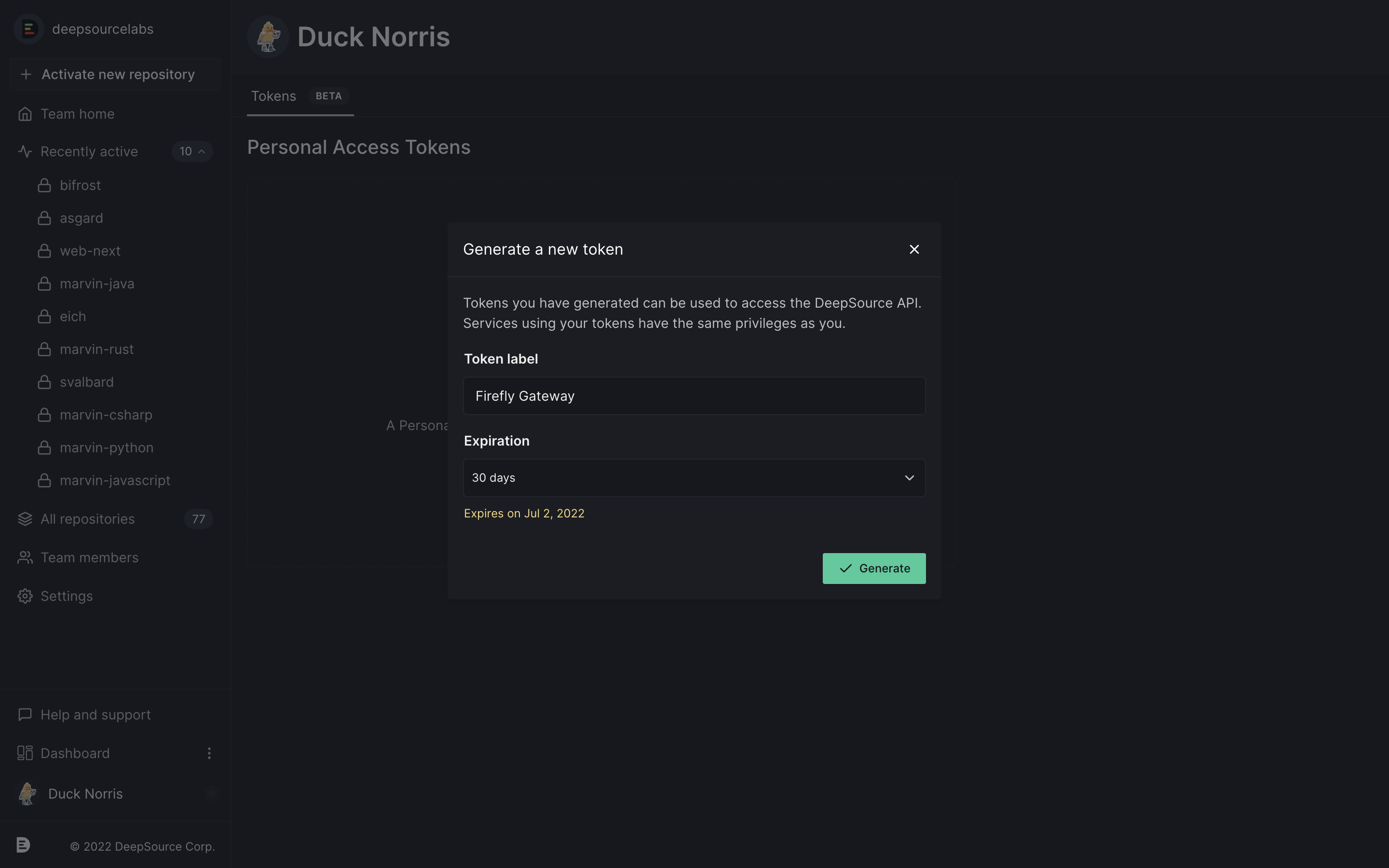 User sidebar settings link