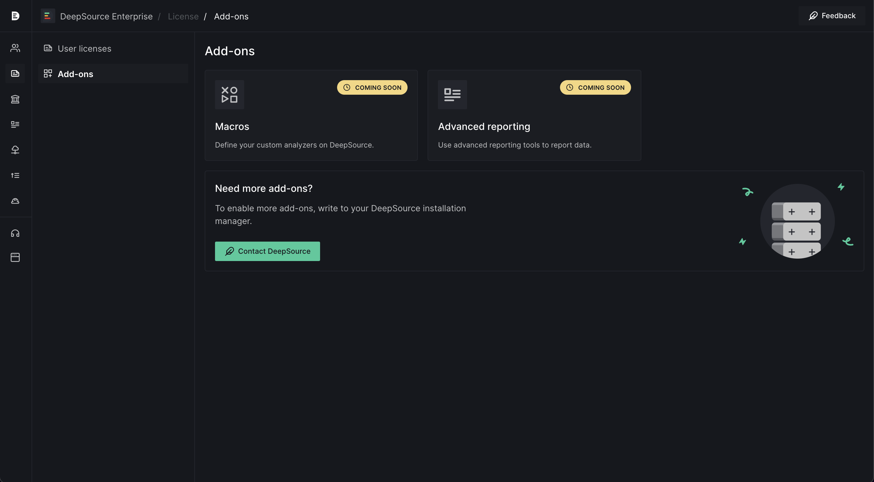 License add-ons page