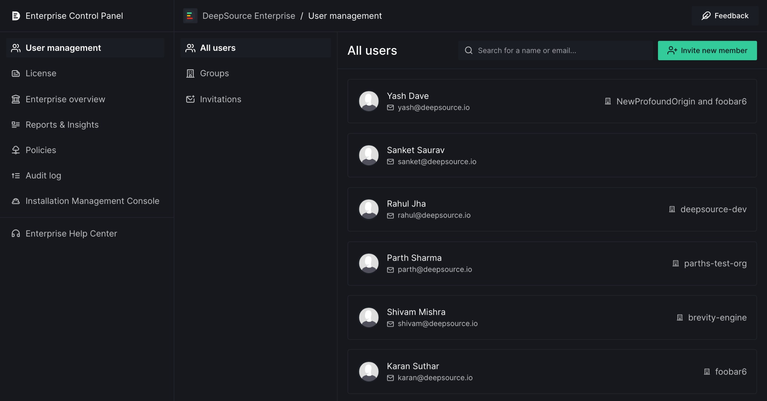 Users list page