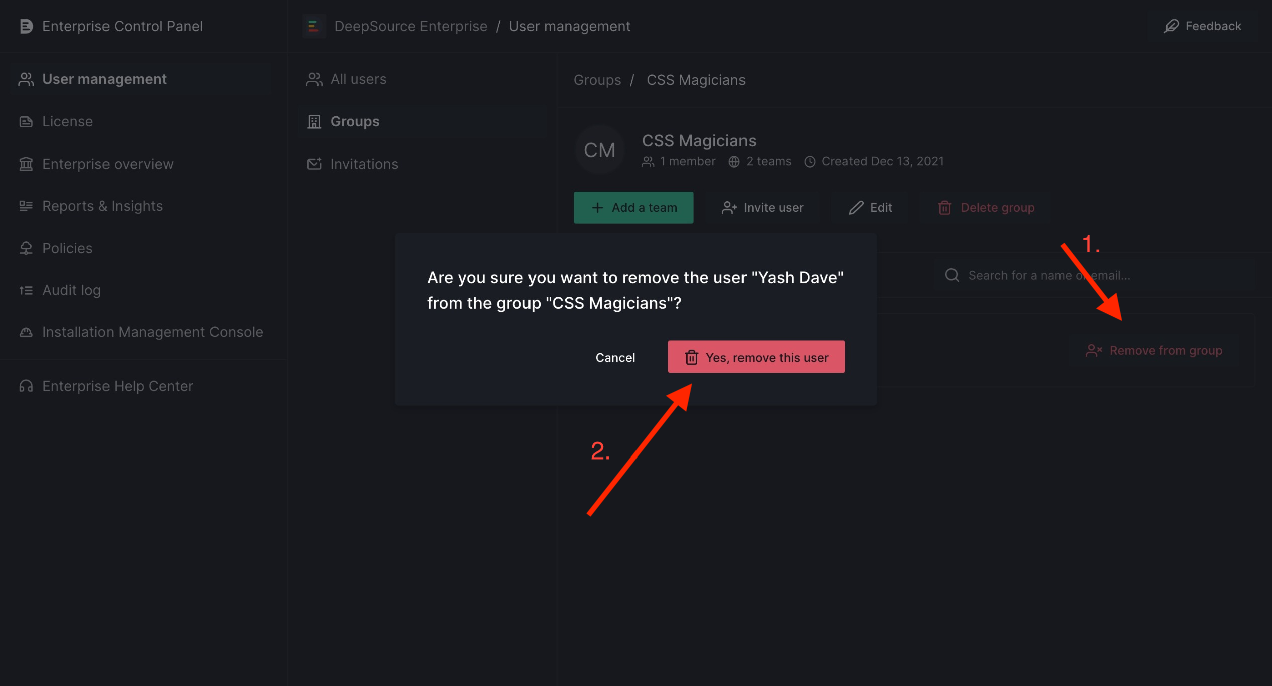 Steps to remove a user from a group