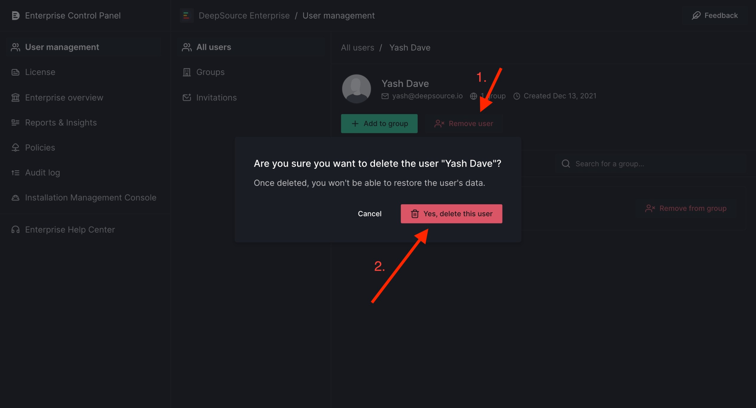 Steps to remove a user