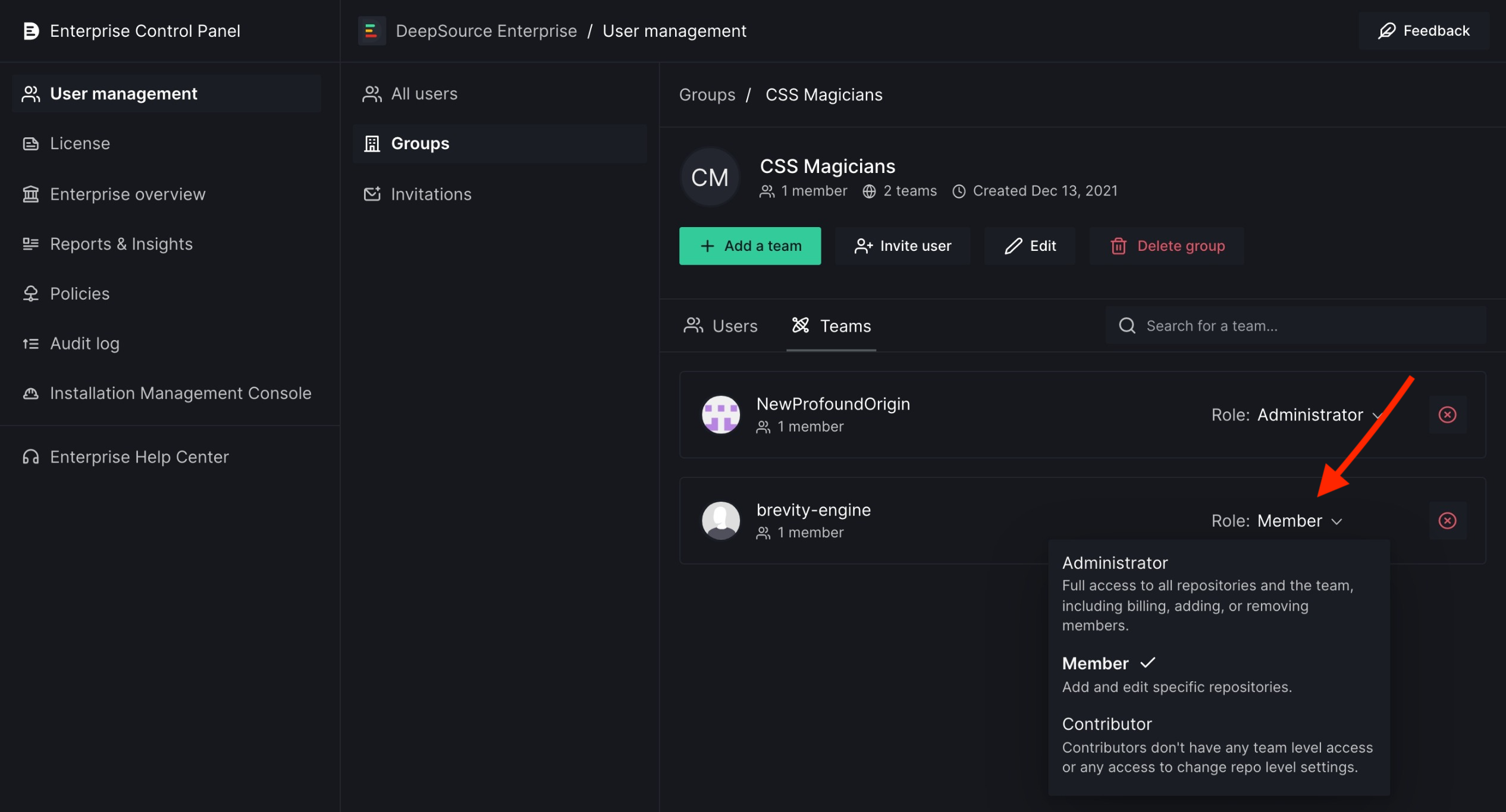 Steps to update a team's role