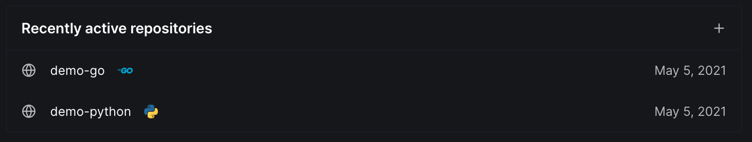Recently active repositories in DeepSource Home