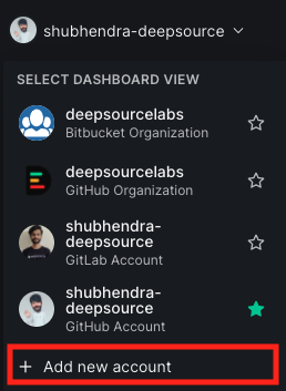 Adding an account to DeepSource