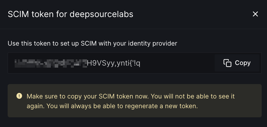 SCIM auth token modal