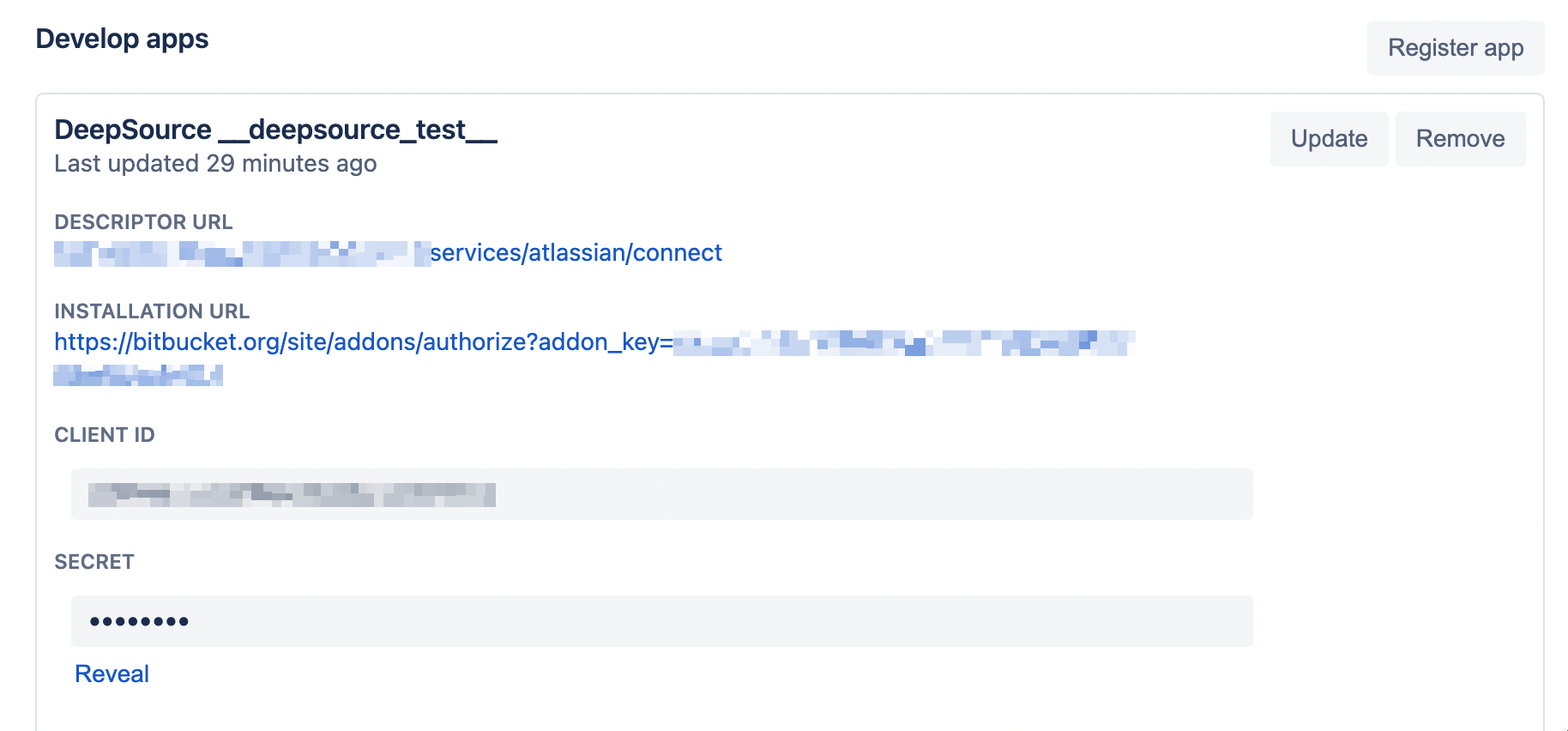 Bitbucket application configuration