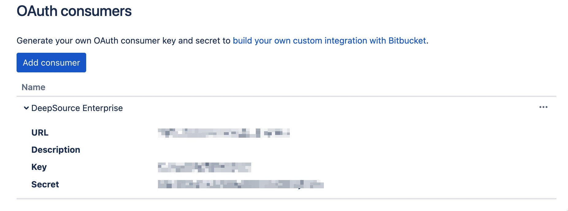 Bitbucket OAuth consumer configuration