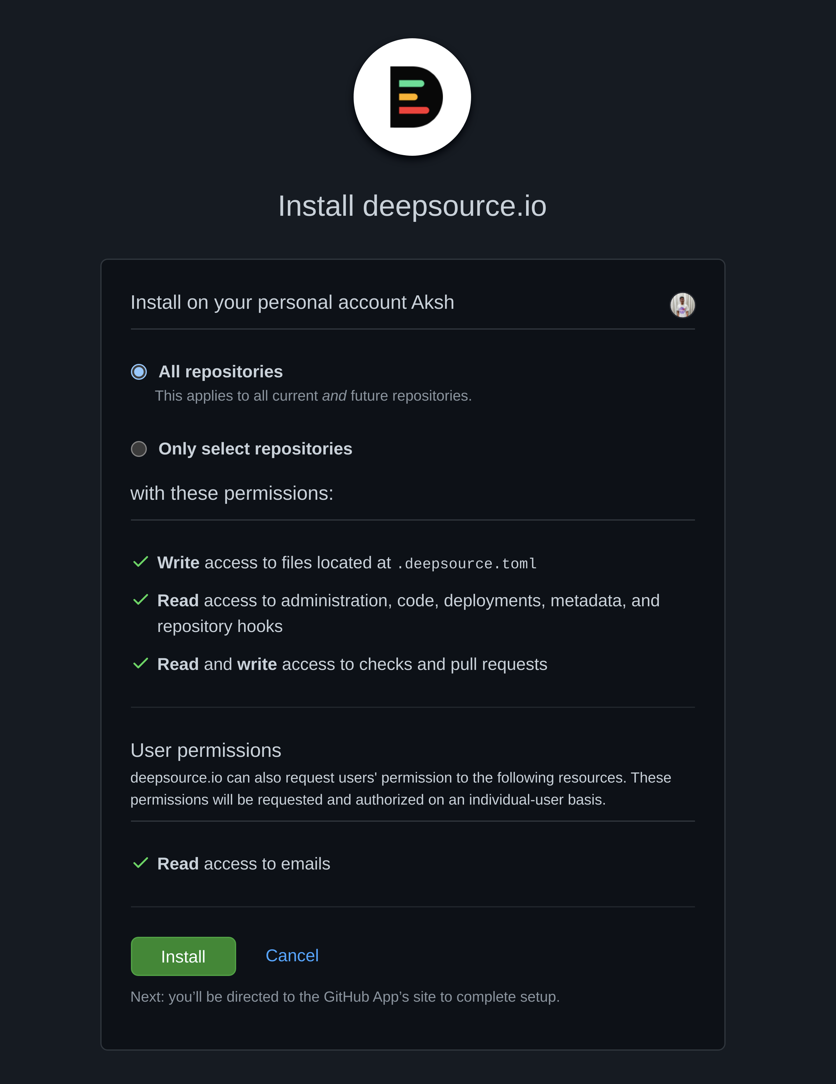 Install DeepSource on GitHub
